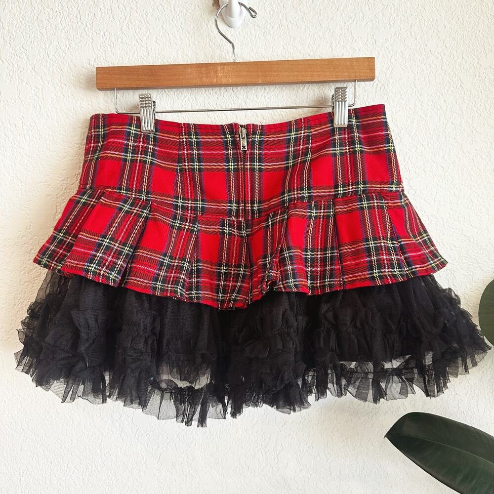 Tripp NYC Plaid Mini Skirt Large Tulle Layered Punk Goth Emo Y2K 90s School Girl - Picture 4 of 11